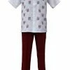 2pc Sets Bassiri 2pc Set Men's Short Sleeve Walking Suit - Square Swirl Pattern Red #A 133