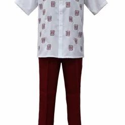 2pc Sets Bassiri 2pc Set Men's Short Sleeve Walking Suit - Square Swirl Pattern Red #A 133