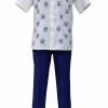 Bassiri 2pc Set Men's Short Sleeve Walking Suit - Square Swirl Pattern Royal Blue #A 133 2pc Sets