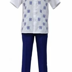 Bassiri 2pc Set Men's Short Sleeve Walking Suit - Square Swirl Pattern Royal Blue #A 133 2pc Sets