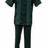 Bassiri 2pc Set Men's Short Sleeve Walking Suit - Square Swirl Pattern Emerald Green #A 137 2pc Sets