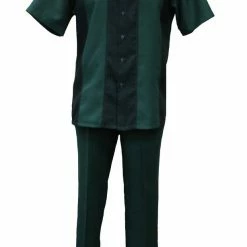 Bassiri 2pc Set Men's Short Sleeve Walking Suit - Square Swirl Pattern Emerald Green #A 137 2pc Sets