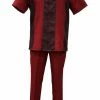 2pc Sets Bassiri 2pc Set Men's Short Sleeve Walking Suit - Square Swirl Pattern Red #A 137