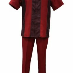 2pc Sets Bassiri 2pc Set Men's Short Sleeve Walking Suit - Square Swirl Pattern Red #A 137