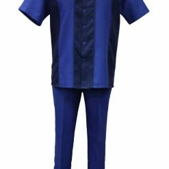 Bassiri 2pc Set Men's Short Sleeve Walking Suit - Square Swirl Pattern Royal Blue #A 137