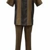 2pc Sets Bassiri 2pc Set Men's Short Sleeve Walking Suit - Square Swirl Pattern Toast #A 137