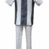 2pc Sets Bassiri 2pc Set Men's Short Sleeve Walking Suit - Square Swirl Pattern White & Black #A 137