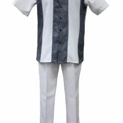 2pc Sets Bassiri 2pc Set Men's Short Sleeve Walking Suit - Square Swirl Pattern White & Black #A 137