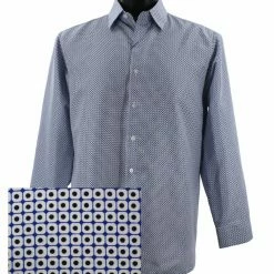 Shirts Sangi Long Sleeve Button Down Casual Printed Men's Shirt - Mini Dots Pattern Blue #FM 26