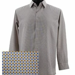 Shirts Sangi Long Sleeve Button Down Casual Printed Men's Shirt - Mini Dots Pattern Gold #FM 27
