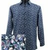 Sangi Long Sleeve Button Down Casual Printed Men's Shirt - Floral Pattern Blue #FM 40
