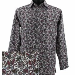 Sangi Long Sleeve Button Down Casual Printed Men's Shirt - Floral Pattern Fuchsia #FM 41 Shirts