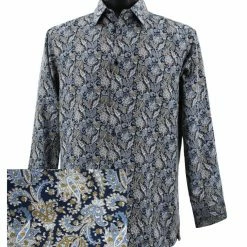 Sangi Long Sleeve Button Down Casual Printed Men's Shirt - Floral Pattern Sky Blue #FM 42 Shirts