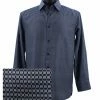 Sangi Long Sleeve Button Down Casual Printed Men's Shirt - Geometric Pattern Navy #FM 43
