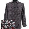 Sangi Long Sleeve Button Down Casual Printed Men's Shirt - Leaf Pattern Red #FM 44 Shirts