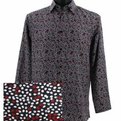 Sangi Long Sleeve Button Down Casual Printed Men's Shirt - Leaf Pattern Red #FM 44 Shirts