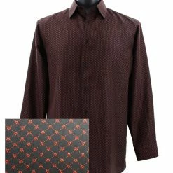 Sangi Long Sleeve Button Down Casual Printed Men's Shirt - Diamonds Pattern Red #FM 45 Shirts