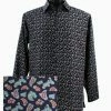 Shirts Sangi Long Sleeve Button Down Casual Printed Men's Shirt - Paisley Pattern Navy #FM 49