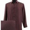 Shirts Sangi Long Sleeve Button Down Casual Printed Men's Shirt - Polka Dot Pattern Burgundy #FM 60