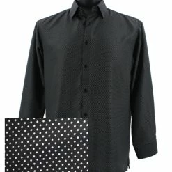 Sangi Long Sleeve Button Down Casual Printed Men's Shirt - Polka Dot Pattern Black #FM 61 Shirts