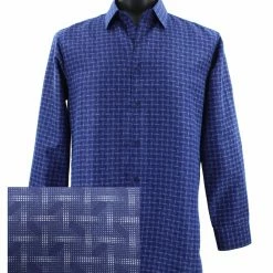 Sangi Long Sleeve Button Down Casual Printed Men's Shirt - Gingham Pattern Royal Blue #FM 63