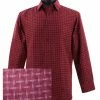 Sangi Long Sleeve Button Down Casual Printed Men's Shirt - Gingham Pattern Burgungry #FM 64