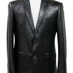 Bassiri Two Button Single Breasted Men's Blazer - Crocodile Pattern Black #J 1041 Blazers
