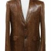 Bassiri Two Button Single Breasted Men's Blazer - Crocodile Pattern Cognac #J 1041