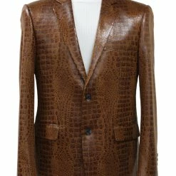 Bassiri Two Button Single Breasted Men's Blazer - Crocodile Pattern Cognac #J 1041