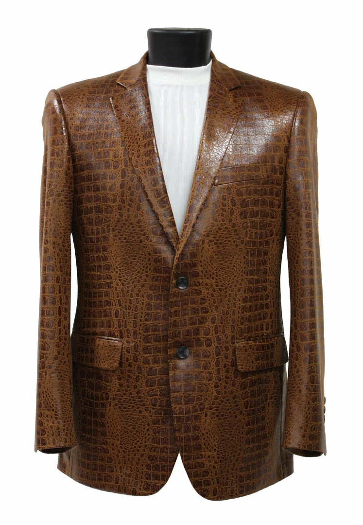 Discount 🥰 Bassiri Two Button Single Breasted Men's Blazer - Crocodile Pattern Cognac #J 1041 ⌛ 3 Bassiri Two Button Single Breasted Men's Blazer - Crocodile Pattern Cognac #J 1041