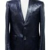 Hot Sale 🤩 Bassiri Two Button Single Breasted Men's Blazer - Crocodile Pattern Navy #J 1041 😍 1 Bassiri Two Button Single Breasted Men's Blazer - Crocodile Pattern Navy #J 1041