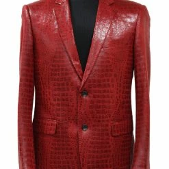 Bassiri Two Button Single Breasted Men's Blazer - Crocodile Pattern Red #J 1041 Blazers