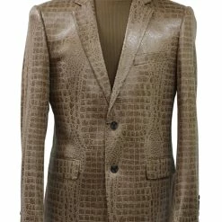 Bassiri Two Button Single Breasted Men's Blazer - Crocodile Pattern Tan #J 1041