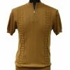Bassiri Men's Zip Short Sleeve Sweater - Greek Key Pattern Gold #Q 126