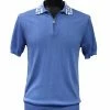 Bassiri Men's Zip Polo Short Sleeve Sweater - Greek Key Pattern Blue #Q 127