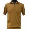 Bassiri Men's Zip Polo Short Sleeve Sweater - Greek Key Pattern Gold #Q 127 Sweaters