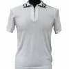 Bassiri Men's Zip Polo Short Sleeve Sweater - Greek Key Pattern White #Q 127