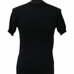 Sweaters Bassiri Men's Round Neck Short Sleeve Sweater - Jacquard Squares Pattern Black #Q 131