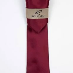Rossi Man Men's Ties With Pocket Round Solid Pattern Burgundy - RMR665-12