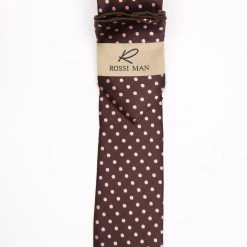 Rossi Man Men's Ties With Pocket Round Polka Dot Pattern Brown - RMR662-2
