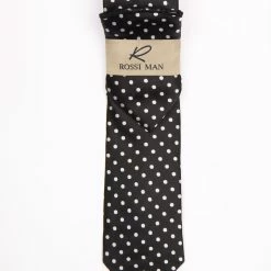 Rossi Man Men's Ties With Pocket Round Polka Dot Pattern Black - RMR662-3