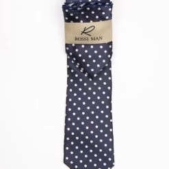 Rossi Man Men's Ties With Pocket Round Polka Dot Pattern Navy - RMR662-4 Accessories