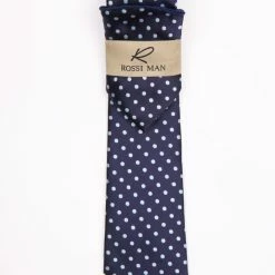 Rossi Man Men's Ties With Pocket Round Polka Dot Pattern Navy - RMR662-8
