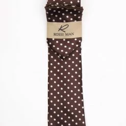 Rossi Man Men's Ties With Pocket Round Polka Dot Pattern Brown - RMR662-9 Accessories
