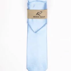 Rossi Man Men's Ties With Pocket Round Solid Pattern Sky Blue - RMR665-7 Accessories