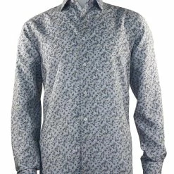 Sangi Long Sleeve Button Down Casual Printed Men's Shirt - Squares Pattern Blue #S 1036