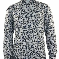 Sangi Long Sleeve Button Down Casual Printed Men's Shirt - Floral Pattern Blue #S 1042