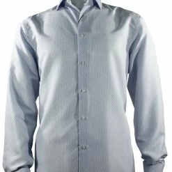 Shirts Sangi Long Sleeve Button Down Casual Printed Men's Shirt - Diamonds Dash Pattern Blue #S 1044