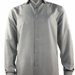 Sangi Long Sleeve Button Down Casual Printed Men's Shirt - Diamonds Dash Pattern White #S 1046 Shirts