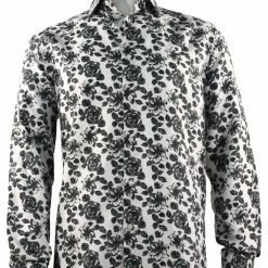 Sangi Long Sleeve Button Down Casual Printed Men's Shirt - Floral Pattern Black #S 1053 Shirts
